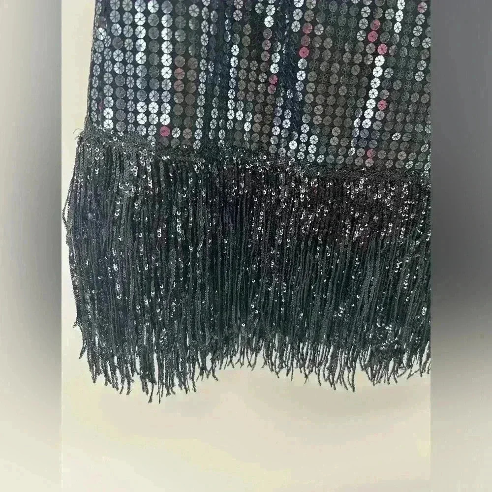 Halpern Runway Black Sequin Fringe Mini Short Cocktail Dress FR 38 US 4 - Picture 3 of 10
